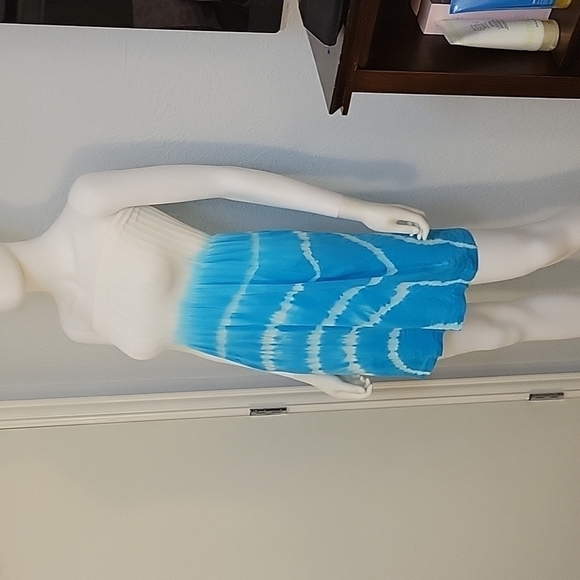 3/$30 INGEAR Turquoise Tie Dye Bandeau Smock Beach Cover-up Micro Dress - Picture 2 of 6